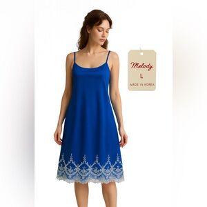 Vintage Sapphire Blue Melody Nightgown – Wide 8” Lace Hem – Fairycore L